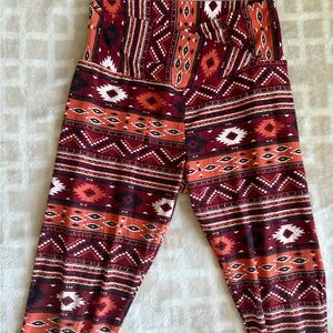 No Boundaries Red & Orange Aztec Print Kids Leggings